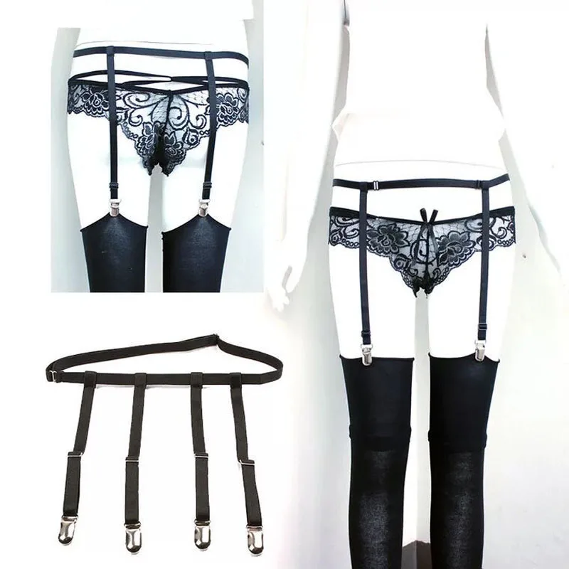 Description Picture 3 of itemBlack Simplicity Sexy Garter Belt for Women Thigh High Stockings Adjustable Elastic Leg Sock Suspenders Belt 4/6 Metal Clips