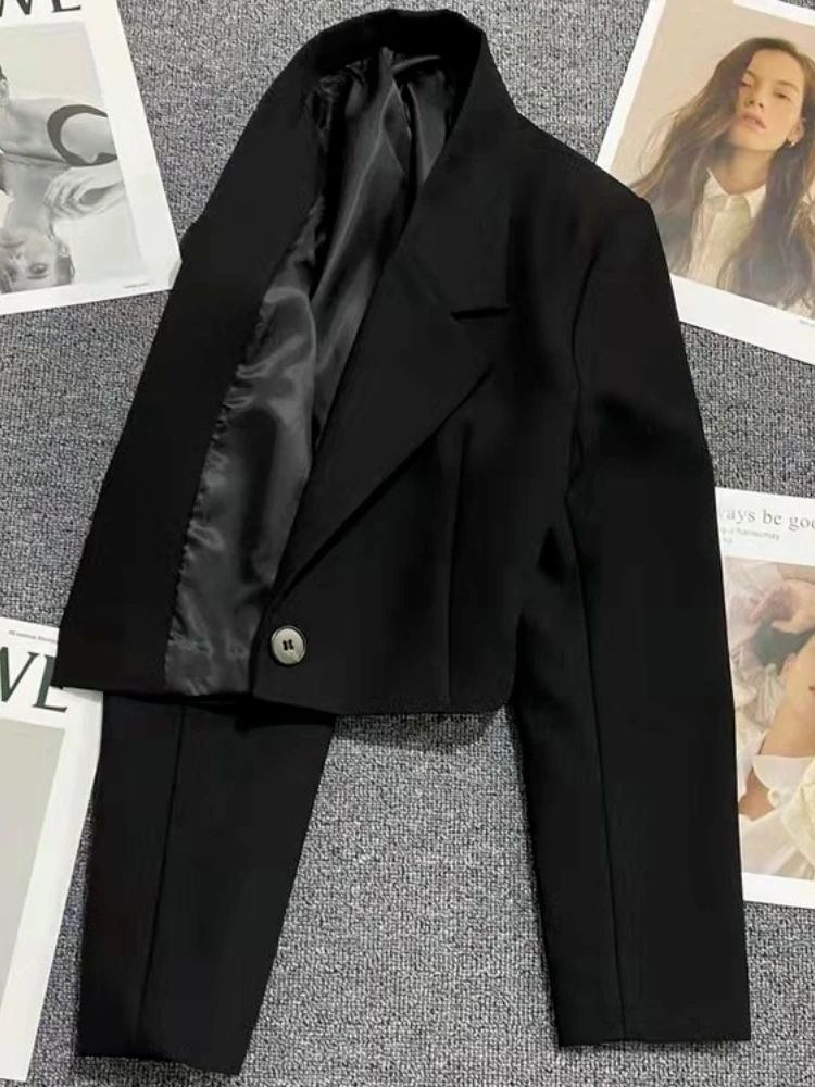 Elegant Black Blazers Fashion Crop Tops 2023 Jackets Women Clothes Casual Blazer Mujer Vestes Femme Loose Long Sleeve_voghion.com