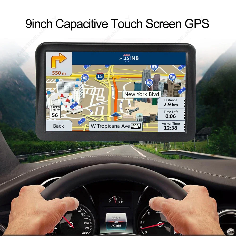 9 Inch Car GPS Navigation Touch Screen Truck Sunshade Sat Nav 256M+8G 2025 Europe Map Navigators FM Transmitter Hi-Fi Speakers