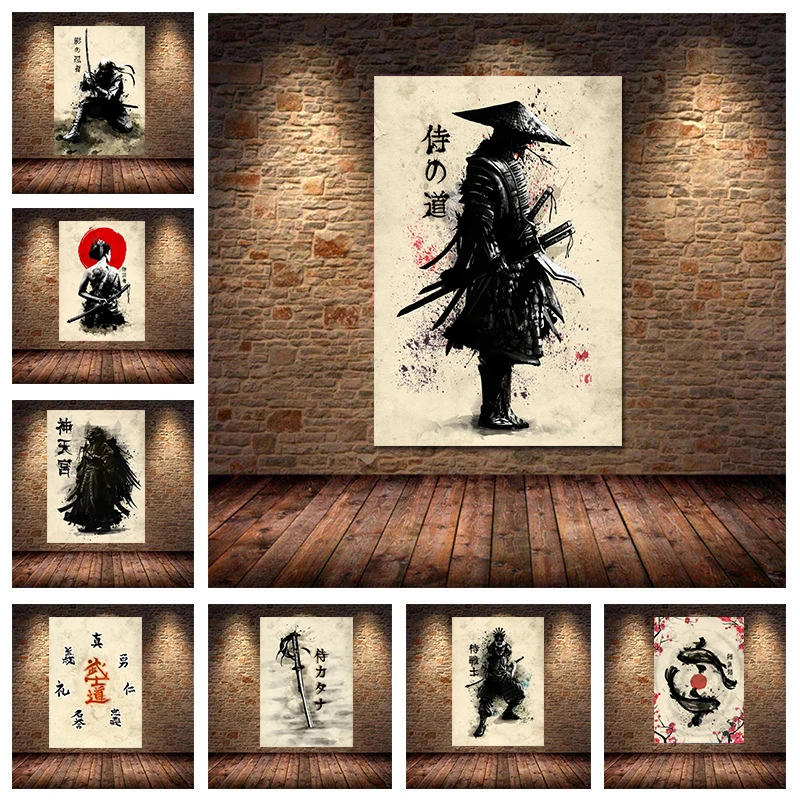 JapaneseSamuraiCanvasPaintingWallArtCharacterPostersandPrintsHomeDecoratingfor