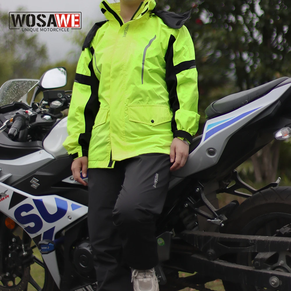 WOSAWEMenMotorcycleRaincoatSuitMenJacketRiderRainSuitMoto