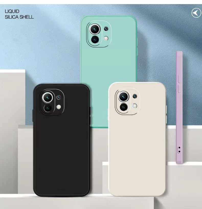 حافظة سيليكون سائلة مربعة لهاتف Xiaomi Mi 11 11T Pro Soft Mi 11 lite Ne 5G حافظة حماية للكاميرا