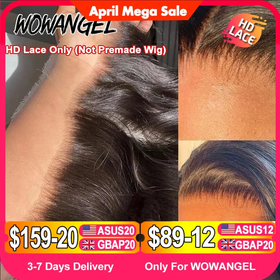 Wow Angel 13x4 13x6 HD Lace Frontal Only Melt Skins Brazilian Straight Human Hair 5x5 6x6 HD Lace Closure Pre Plucked Free Part