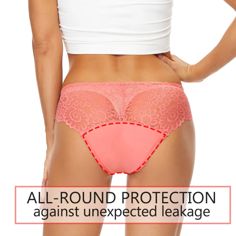 Teenager Menstrual Panties 4-Layer Leak Proof Hollow Sexy Lace Fast Absorption Women Underwear Heavy Flow Girls Period Briefs