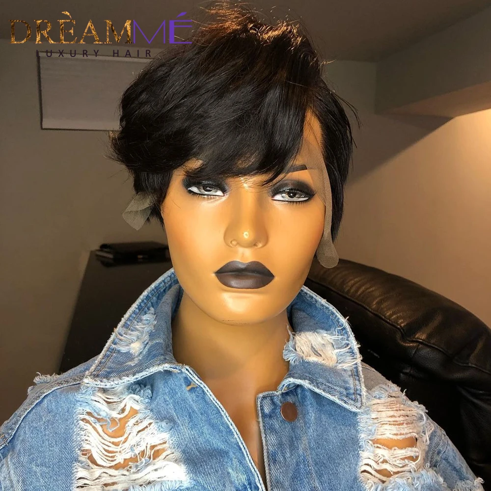 Short Pixie Cut 13x4 Lace Front Human Hair Wigs Natural Color Straight Remy Brazilian Bob Transparent Lace Frontal Wig For Women