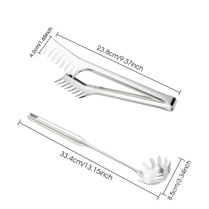 Set Di Utensili Per Pasta In Acciaio Inox | Pinza E Cucchiaio Forato | Per Spaghetti, Insalate E Grigliate - Foto 7