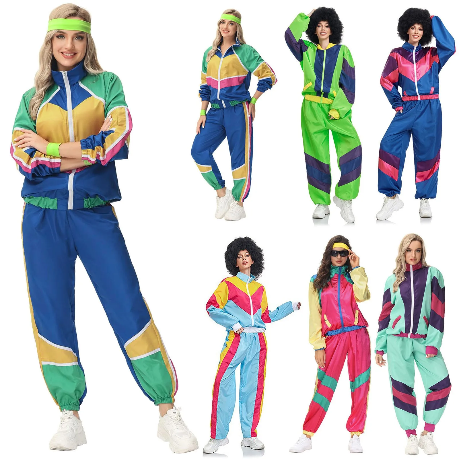 

Adult Women Men 80s 90s Retro Sportwear Hippie Disco Cosplay Costume Outfits Halloween Carnival Suit Party Role Playing Clothes