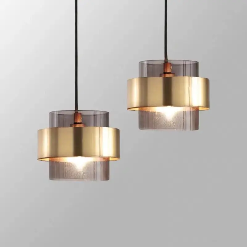 Moderne Glas Opknoping Lamp Restaurant Koffie Bar Ophanging Verlichting Armatuur Goud Smeedijzeren Glas Schaduw Creatieve Hanglamp