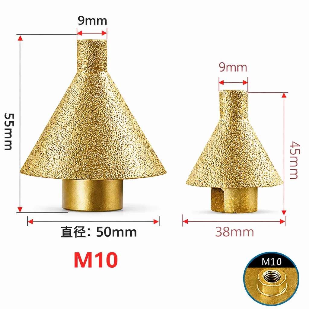 M10 M14 다이아몬드 챔퍼 코어 드릴 비트, 38mm/50mm 확대 구멍 베벨링 연마 공구 (화강암, 대리석, 타일용)
