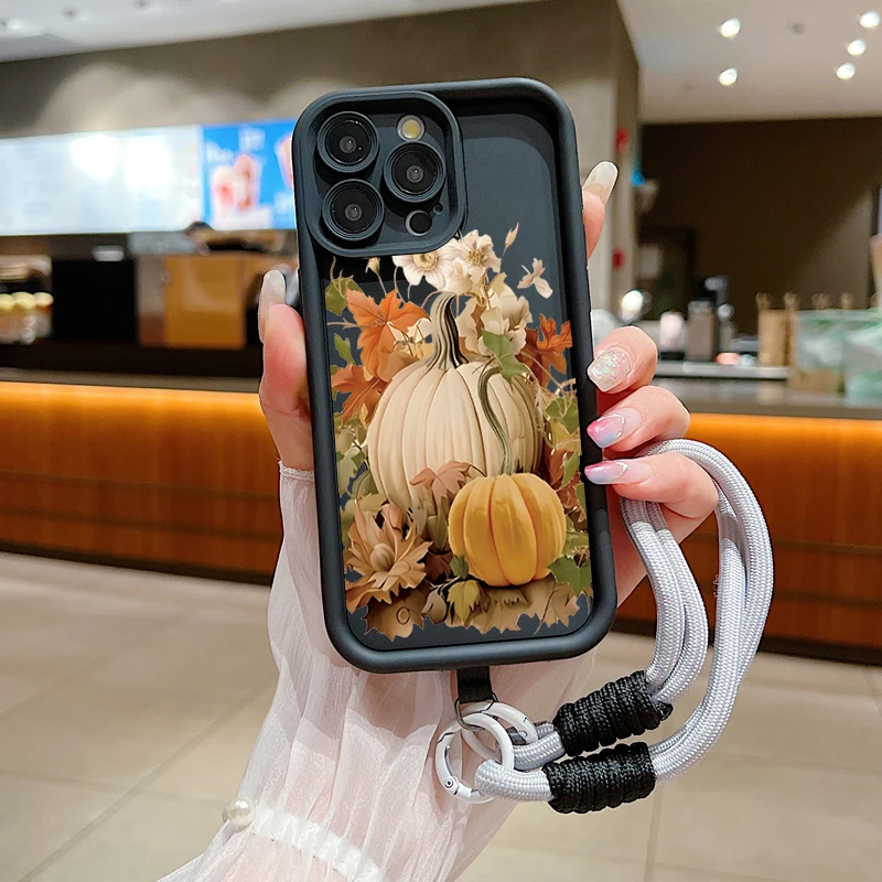 Halloween Pumpkin Ghost Design Soft Lanyard Rope Silicone Phone Case