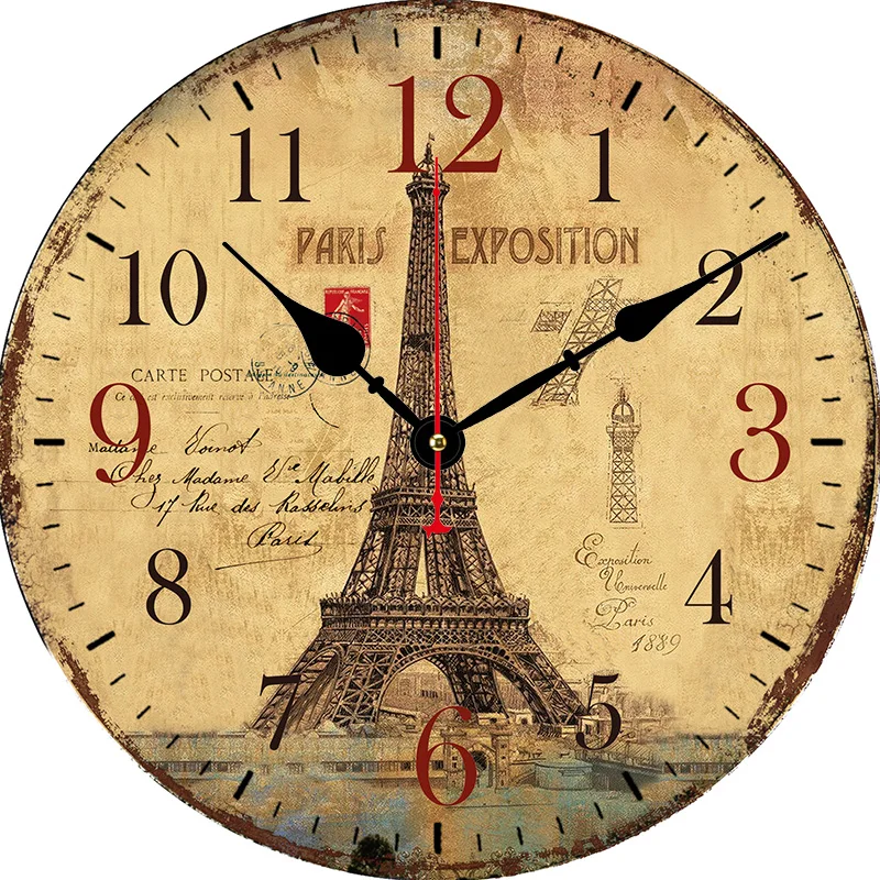 Large Retro Paris Eiffel Tower Round Wall Clock Color:Z1090;Sheet Size:8inch(20CM)