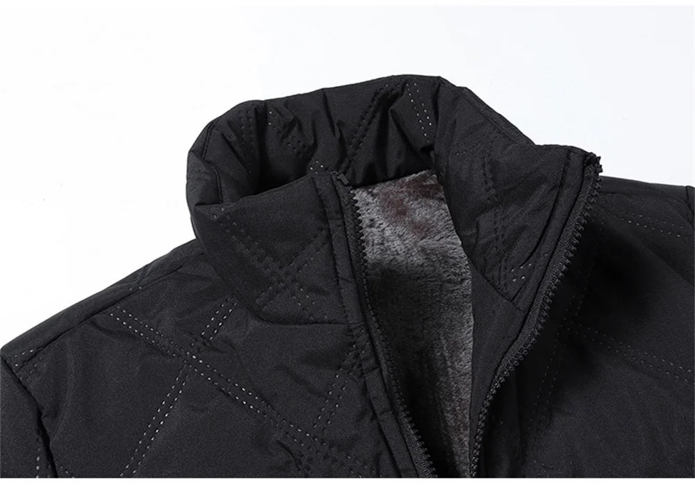 Windproof Thermal Diamond Quilted Jacket Men Winter Men's Fleece-Lined Thickened Parkas Man Cuff Design Stand-Up Collar Jackets
