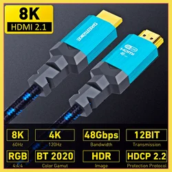 HDMI 8K@60Hz and 4K@120Hz 48Gbps Gold Plated Cable for HDTV Splitter Switcher Display Port To Hdmi Adapter HDMI 2.1 Cable