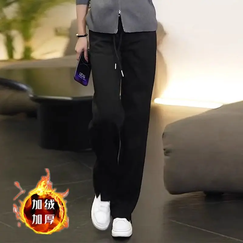 Women's Autumn Winter New Fashion Elegant High Waist Solid Color Loose Casual Versatile Western Comfortable Popular Y2K Pants