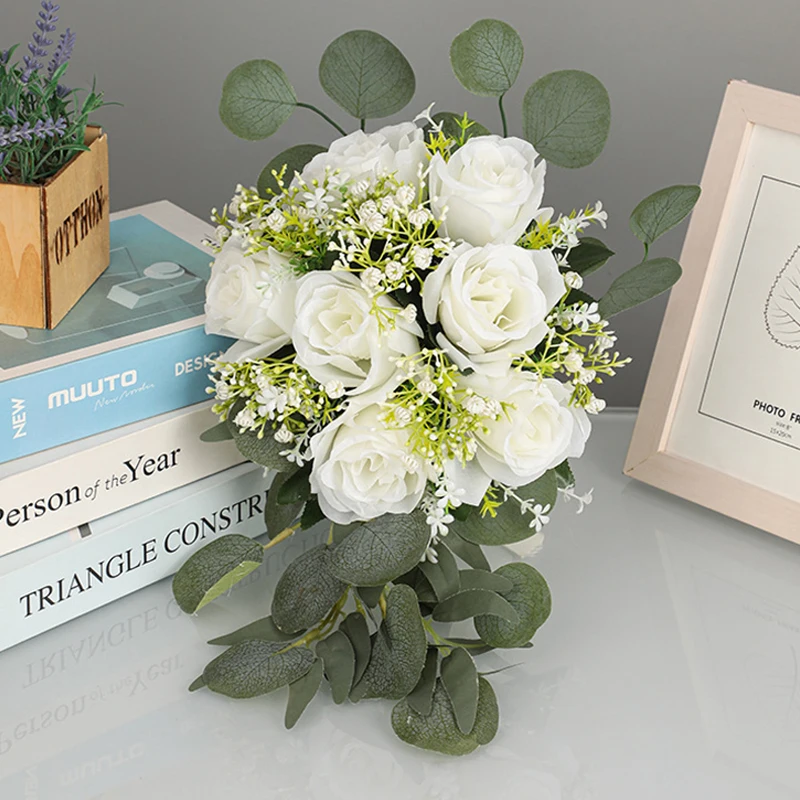 1PC White Rose Babysbirthday Wedding Bridal Bouquet WeddingTossing Bouquet Bohemian Countryside Wedding Church Ceremony Flower
