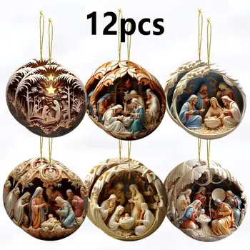 Christmas Nativity Ornaments 12X Christmas Decoration wooden Nativity Scene pendant Christmas Tree Decorations Easter Home Decor 1