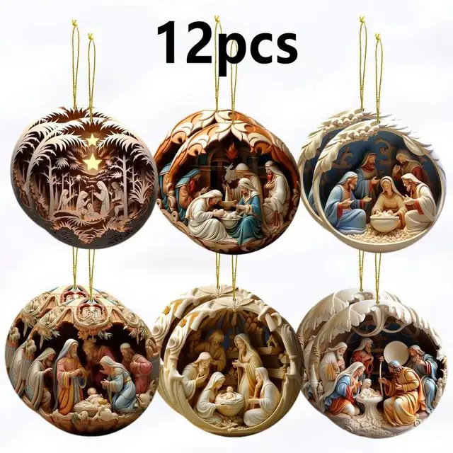 Christmas Nativity Ornaments 12X Christmas Decoration wooden Nativity Scene pendant Christmas Tree Decorations Easter Home Decor 1