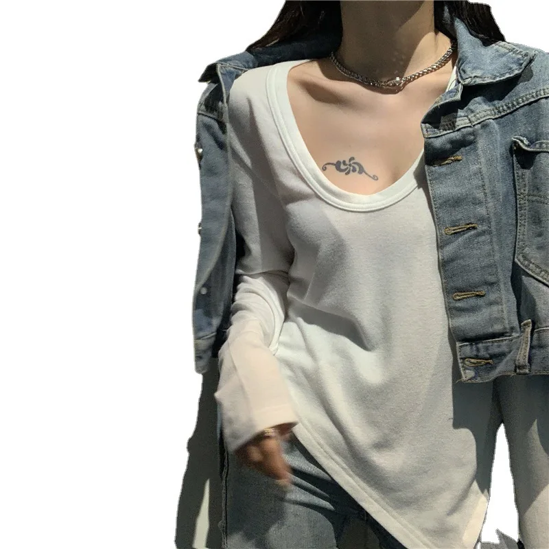 Women Deep V Neck Long Sleeve Slim Tshirt