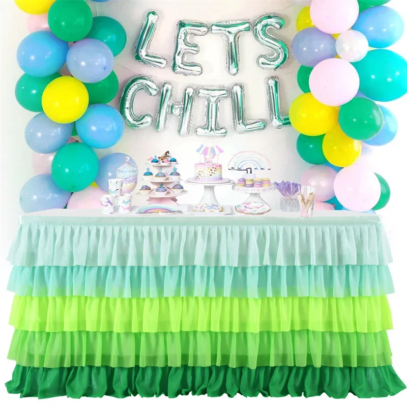 Rainbow Table Skirt Cake Tablecloth Tableware Baby Shower Birthday Party Decorations Banquet Wedding Home Party Table Supplies 6