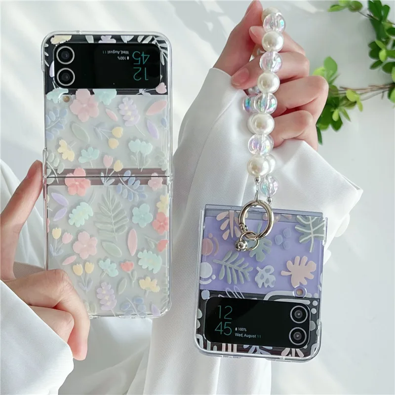 Fashion Leaves Flowers Chains Custodia Per Telefono Trasparente Per Samsung Galaxy Z Flip 3 Z Flip 4 Cover Per Custodia Zflip3 Zflip4