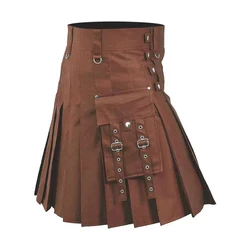 Scottish Festival Men Kilt Traditional Highland Dress Medieval Skirt Solid Color Contrasting Colors Punk Short Skirts