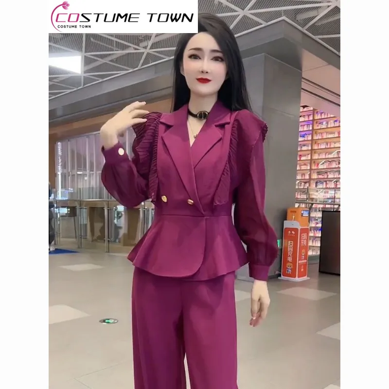 spring new corduroy harem pants thick high waist baggy pants suitable for plus size crotch returning thick daddy boot pants wome Fashionable Royal Sister Style Style Design Sense Slim Fit Slim Top High Waist Wide Leg Pants 2023 Spring Two Piece Set for Wome