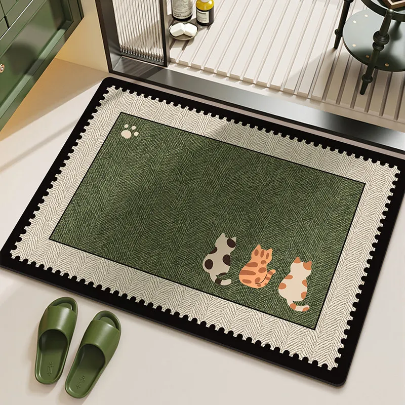 Marble-patterned anti-slip bathroom mat with water-absorbing quick-dry surface.