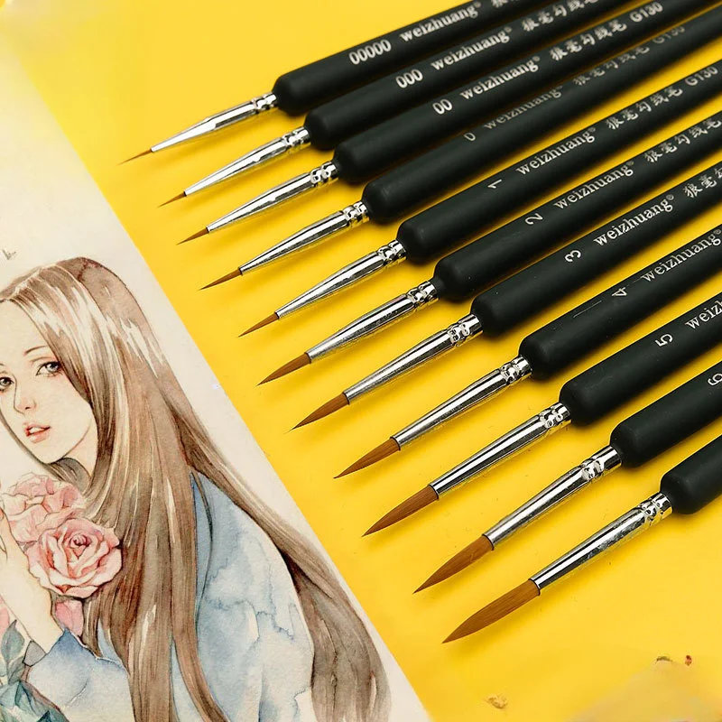 Hook Line Pen painting hook line pen 11Pcs/Set For Watercolor Oil Painting Extra Fine Soft Wolf Hair Hand Brush Gouache Acrylic Nail Art Drawing