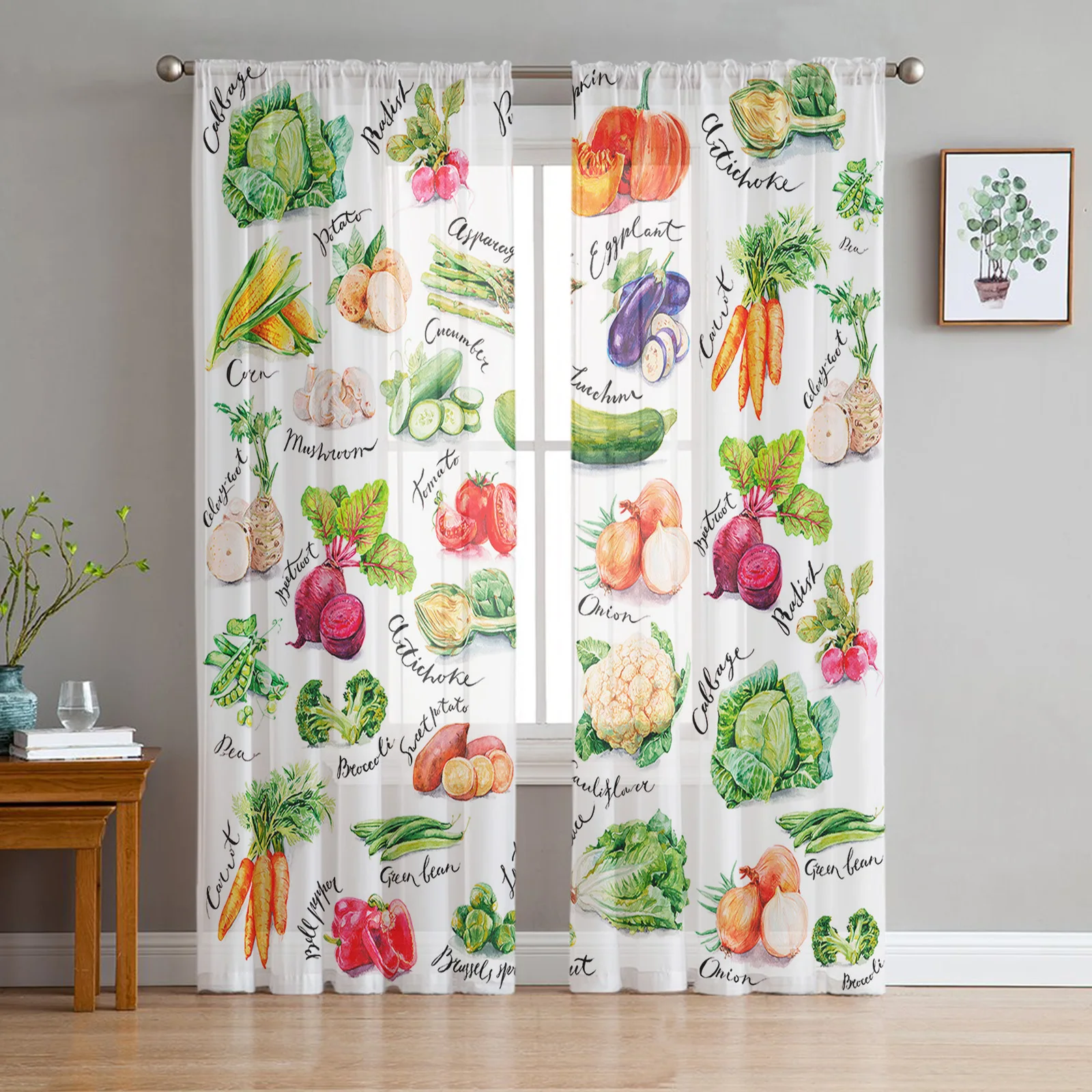 

Watercolor Vegetable Texture Sheer Curtains for Bedroom Living Room Decoration Window Curtain Kitchen Tulle Voile Organza Drapes