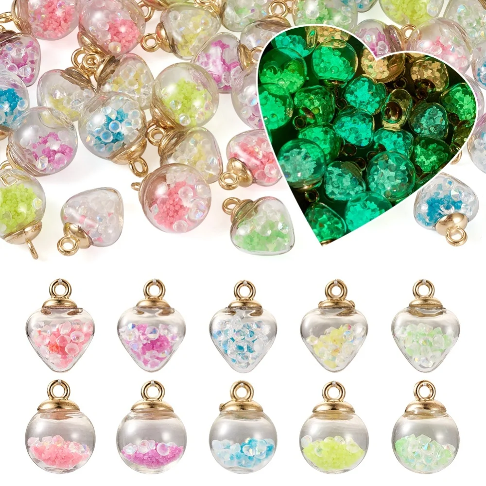 

1Box Glow in the Dark Luminous Glass Globe Pendants Round Heart Glass Charms for DIY Necklace Earring Craft Jewelry Making