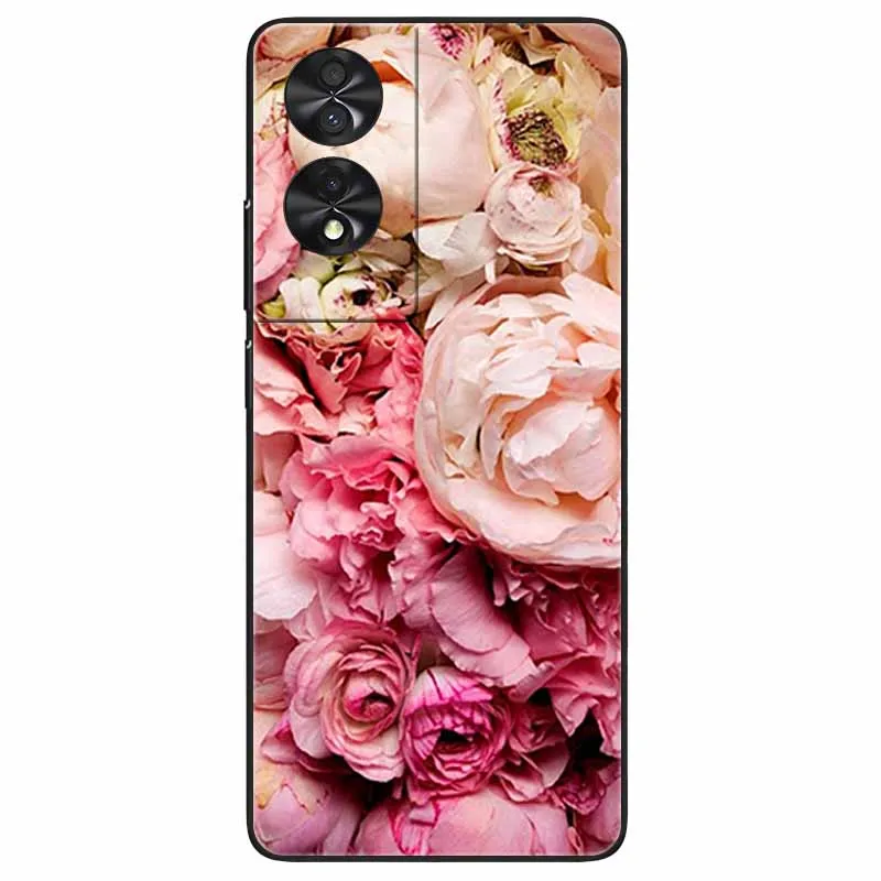 Floral Silicone Soft TPU Phone Cover with Black Bumper
