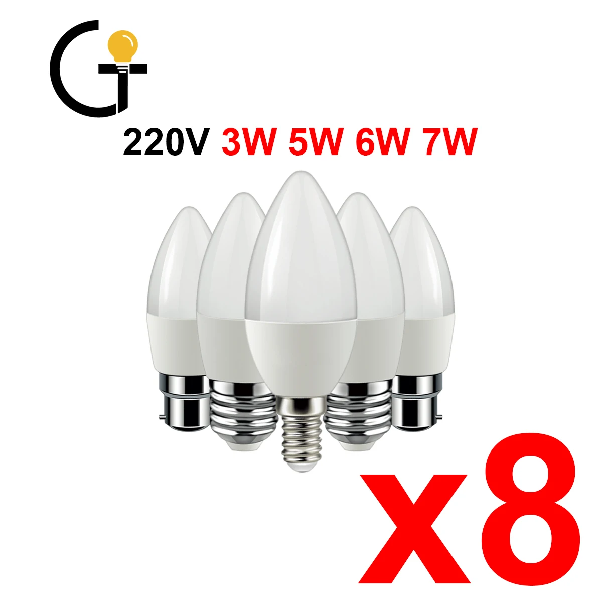 8pcs/lot Led Candle Bulb C37 3w 5w 6w 7w Warm White Cold White Day Light B22 E27 E14 AC220v-240v 6000k For Home Decoration Lamp