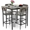 5-Piece Dining Table Set W/Counter Height Table & 4 Bar Stools, Modern Kitchen Dining Set W/Footrest & Backrest, Space-S 1
