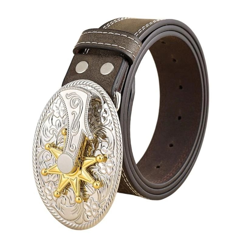 Vintage-Western-Gürtel mit gravierter Blumenschnalle, Cowboy-Gürtel für Männer, Western-Jeansgürtel mit großer Schnalle, Ledergürtel