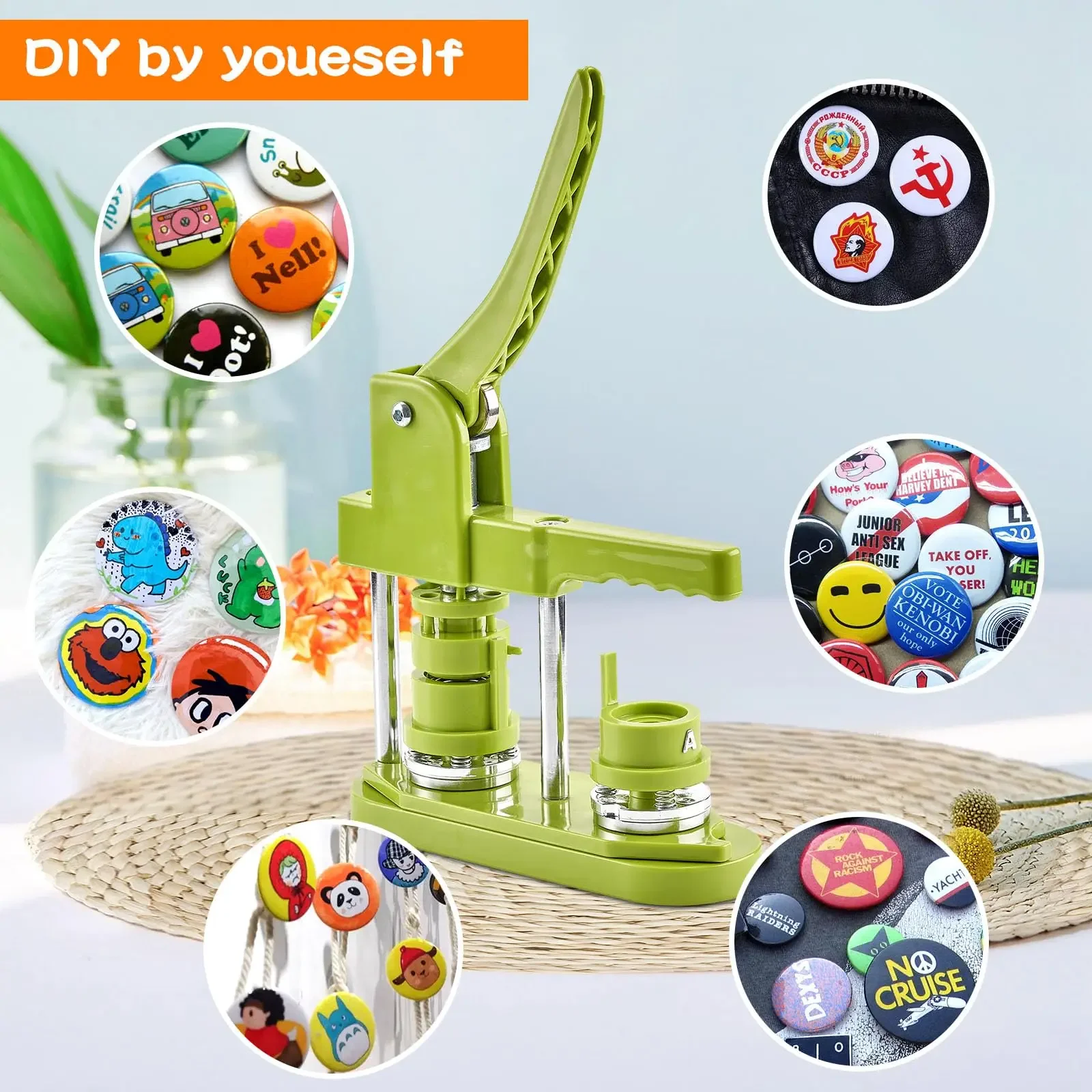 Button Maker Machine Multiple Sizes Pin Badge Maker 1+1.25+2.25 inch for Kids 100 Sets Button Making Supplies Cutter