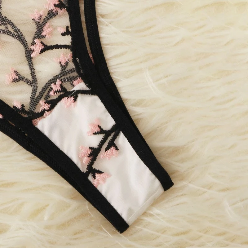 sexy underwear sets LOPNT Sexy underwear women set Floral Embroidery Sheer Mesh Lingerie Set no bra Backless Bralette sexi Intimates lace bra set sexy bra set