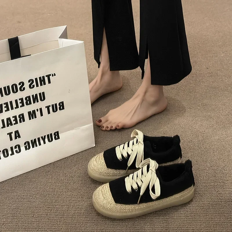 

Женские замшевые туфли OLOMLB2023, соломенная подошва, повседневная обувь на платформе, весна-осень