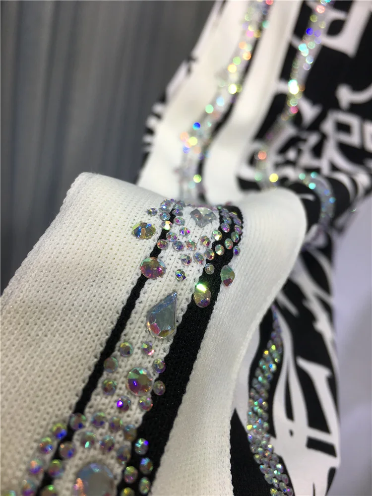 Blingbling Hot Drilling Ankle-length Pants 2023 New Summer Black White Letters Casual Chiffon Trousers Elastic Waist Sweat Pants