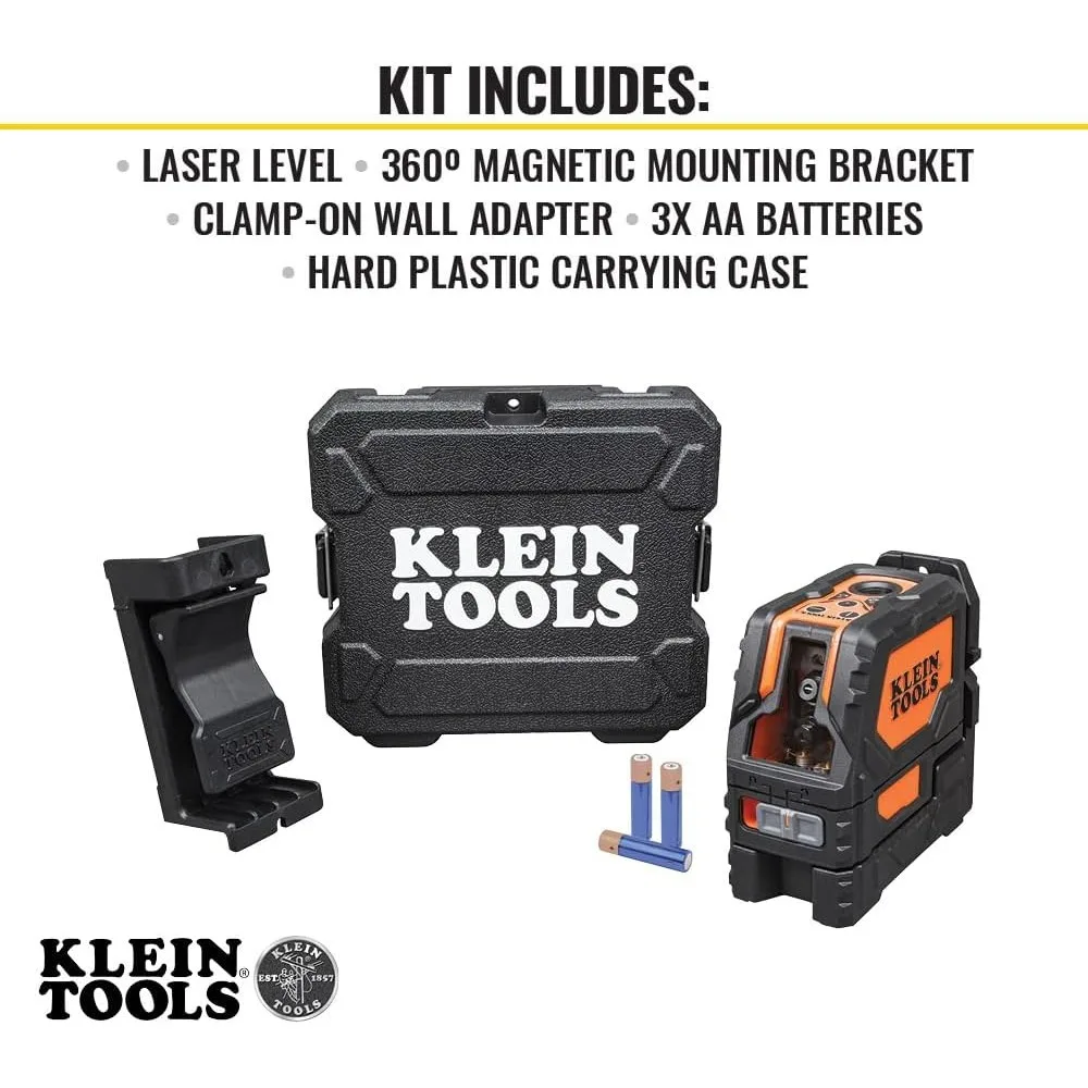 Klein Tools 93LCLS Laser Level with Red Cross Lines, Plumb Spot, and Magnetic Mounting for Ceiling Clamps