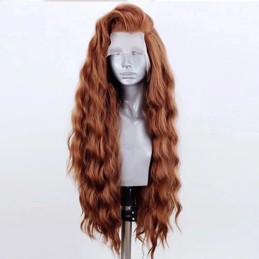 

Brown Colored Deep Wave Glueless Synthetic Hair Lace Front Wig For Black Women High Temperature Fiber Cosplay