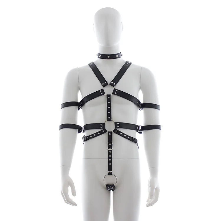 

(B-48) Man Harness Chain Collar PU Leather Handmade Punk Style Neck Necklace Bondage Fetish Gay Lothing Adjustable Accessories