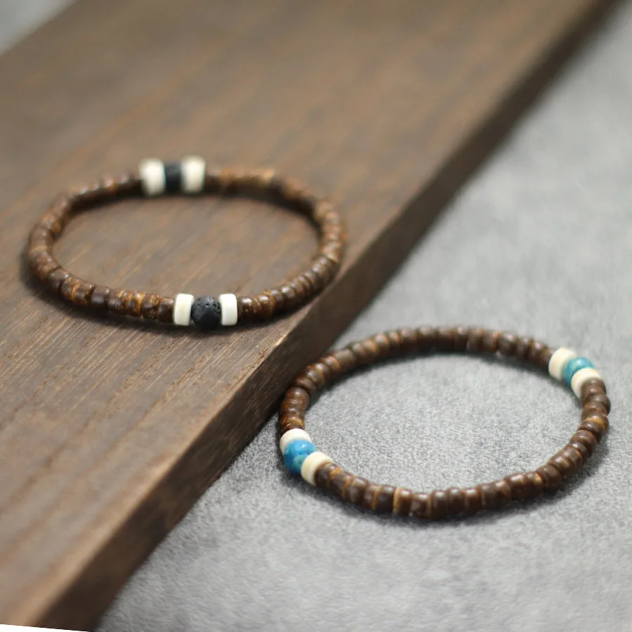 Coconut Wood Beaded Bracelet for Men and Women