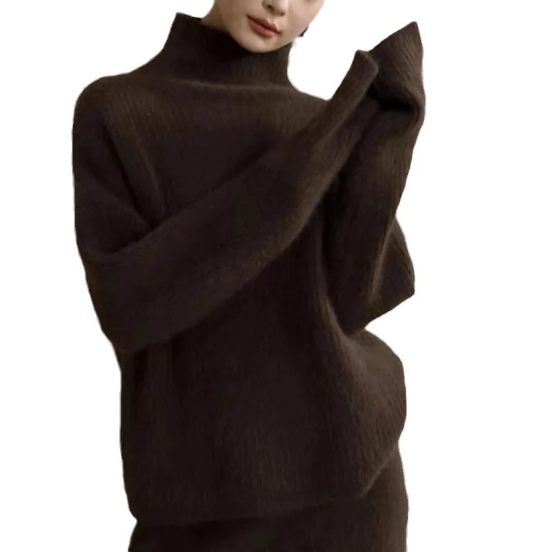 Women Autumn Knitted Sweater Solid Color Turtleneck Pullover