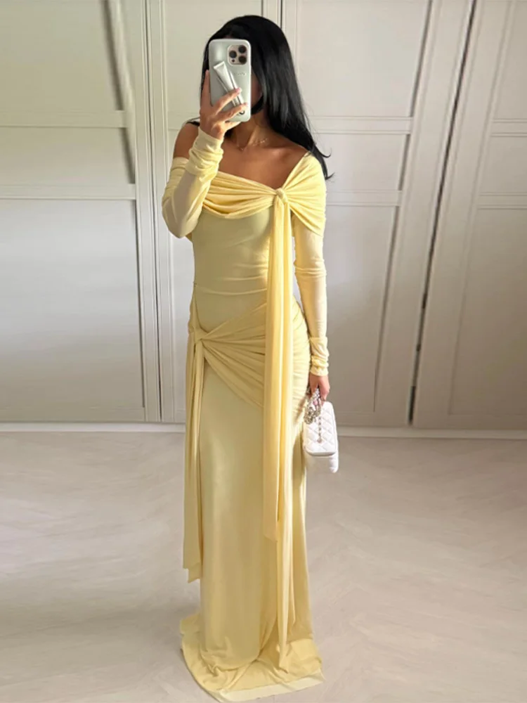 knee length dresses for ladies Junie Yellow Long Sleeve Mini Dress - US 14