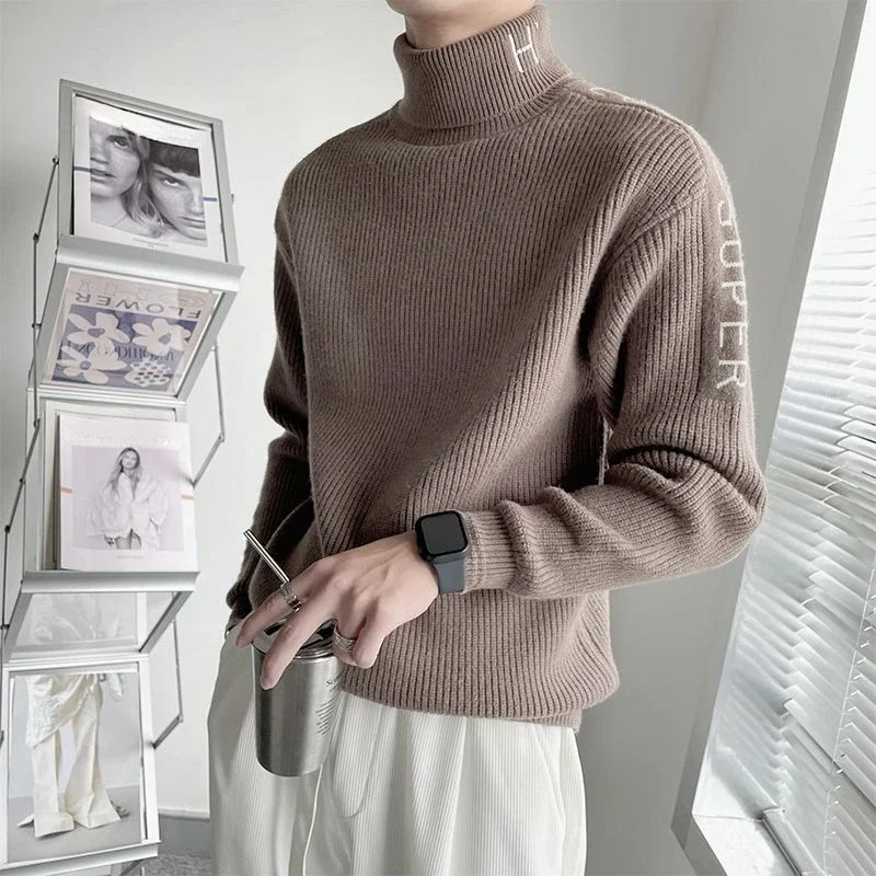 thumbnail image 1 of Suéteres de cuello alto blancos Suéteres de punto icónicos para hombre Suéteres de cachemira 100 % puros Suéteres de gran tamaño Invierno 2024 Divertidos, 1 of 4