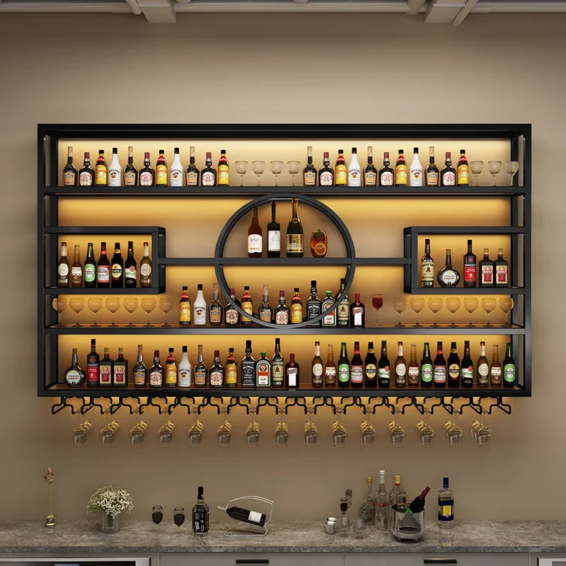 Bar Decoration Wall Mounted Wine Rack Restaurant Wall Mounted Iron Grape Wine Cabinet Creative Display Rack Customization