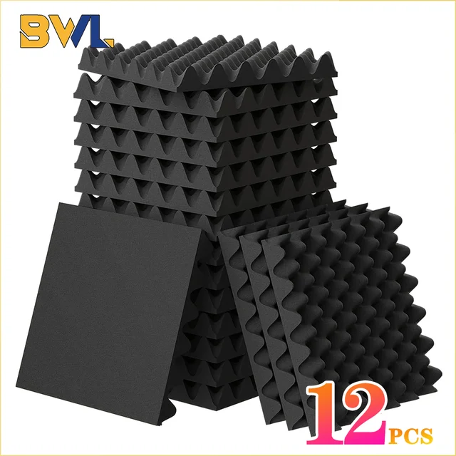 12PCS Self-Adhesive Soundproofผนังแผงอะคูสติกโฟมกระเบื้องลดเสียงรบกวนHome Studioห้องนอนSound Deadening Stick 1