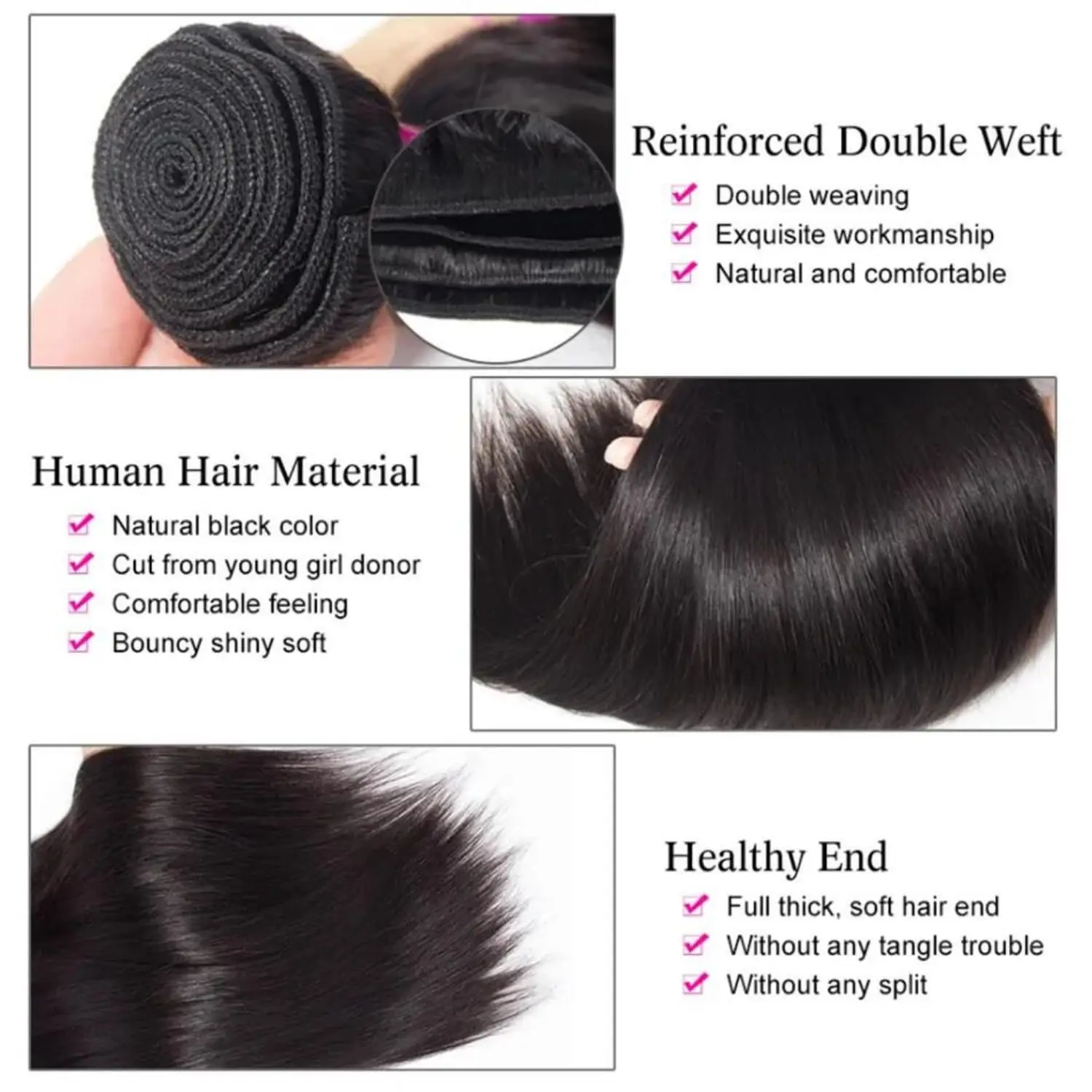 Straight Human Hair Bundles Brazilian Hair Weave Bundles 1/3PCS Human 30 Inch Double Weft Extensions