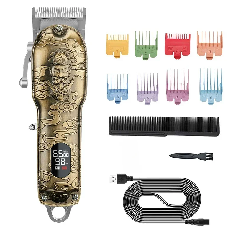 resuxi-jm-106-new-all-metal-cordless-clipper-2500ma-4-hours-salon-use-hair-cutting-trimmer-professional-gold-barber-men-hair