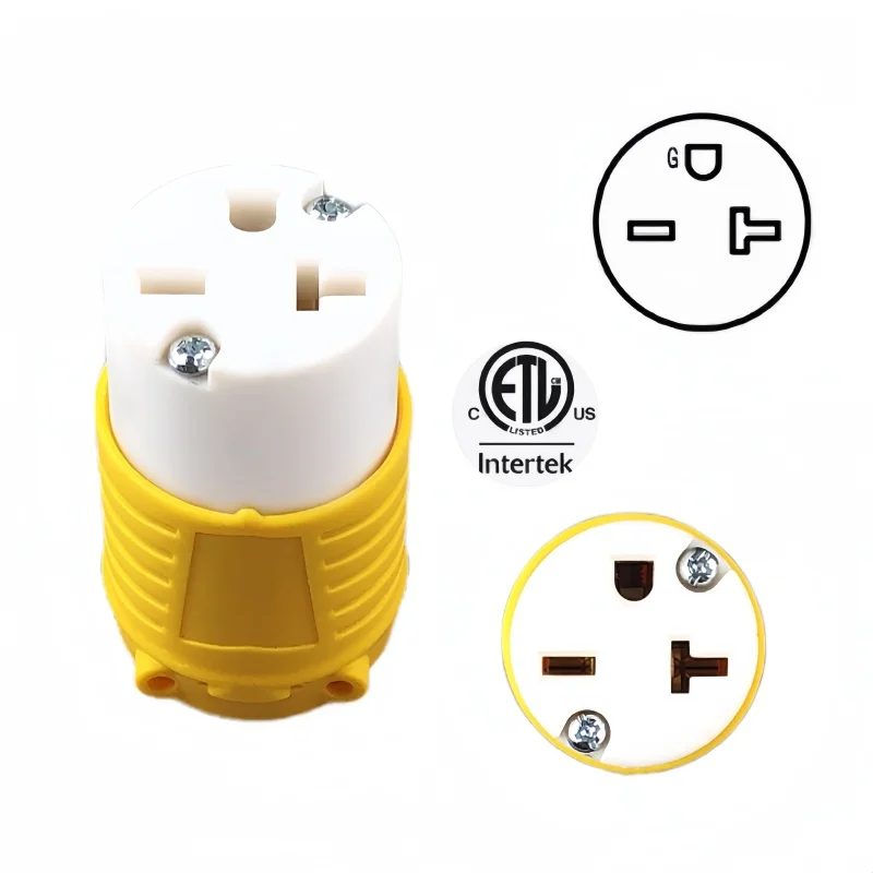 Electrical Wire End Female Plug Replacement NEMA 6-20R 20A 250V for Indoor Use ETL Certification